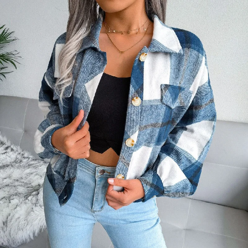 Plaid Vintage Pockets Oversized Jacket