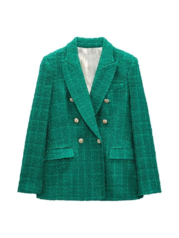 Double Breasted Textures Green Blazer