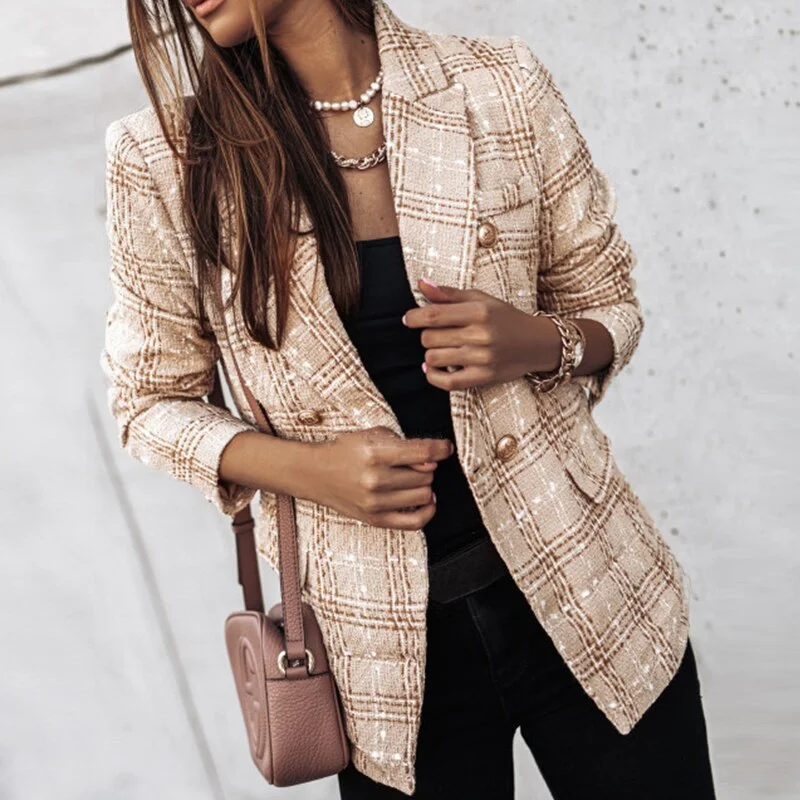 Plaid Tweed Long Sleeve Blazer