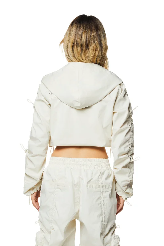 Cropped Full Zip Hoodie Jacket - Oatmeal