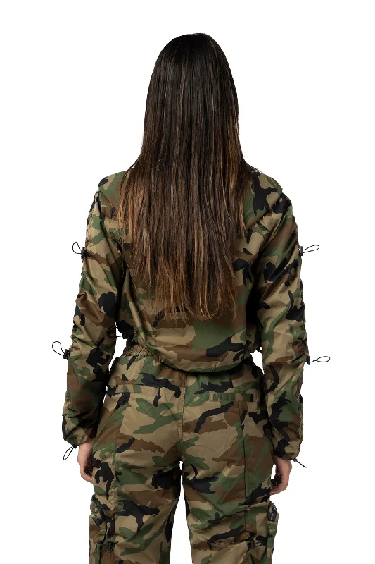 Cropped Full Zip Hoodie Jacket - Wood Camo