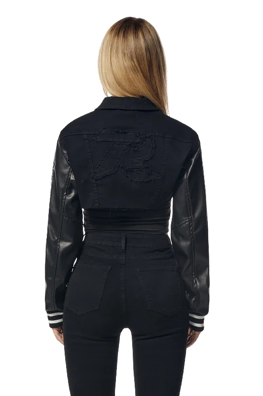 Cropped Jean Racing Jacket - Deep Black