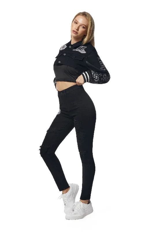 Cropped Jean Racing Jacket - Deep Black