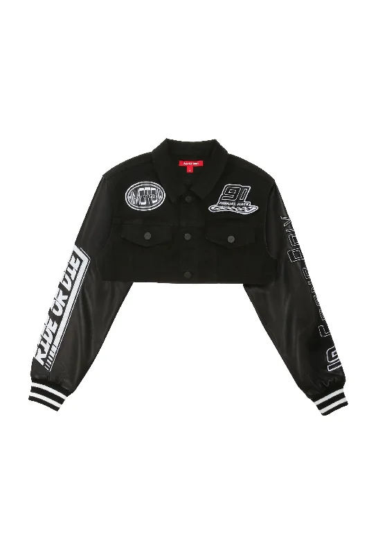 Cropped Jean Racing Jacket - Deep Black