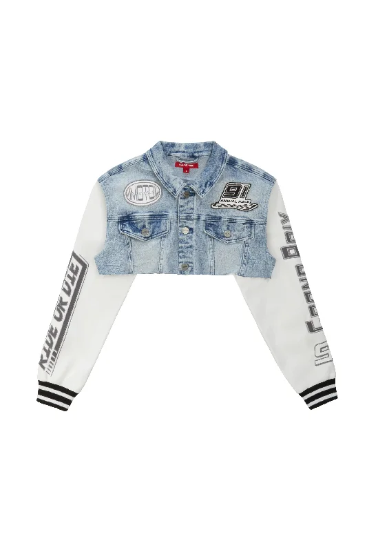 Cropped Jean Racing Jacket - Lowell Blue