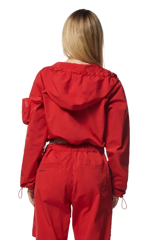 Cropped Windbreaker Full Zip Jacket - True Red