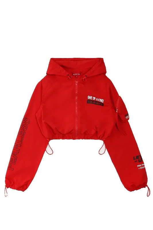 Cropped Windbreaker Full Zip Jacket - True Red