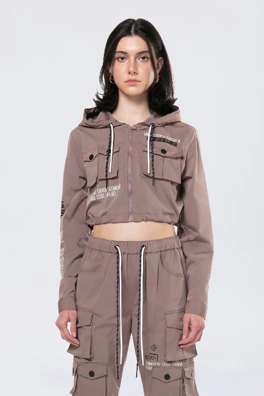 Hooded Utility Full Zip Jacket - Smokey Mauve