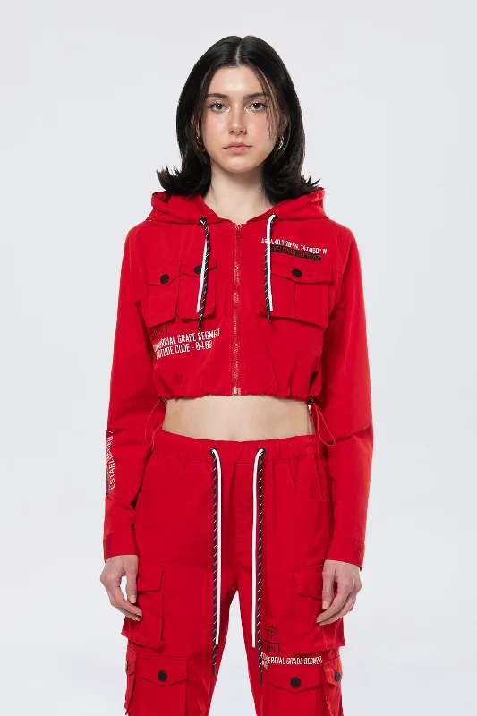 Hooded Utility Full Zip Jacket - True Red