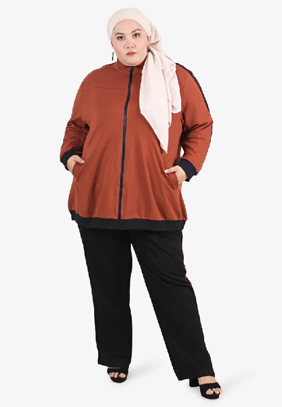 Bolt Striped Athleisure Jacket - Burnt Orange