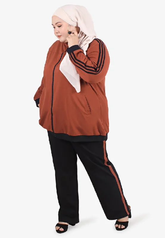 Bolt Striped Athleisure Jacket - Burnt Orange