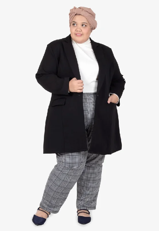 Leanne Premium Material Long Work Blazer - Black