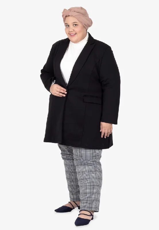 Leanne Premium Material Long Work Blazer - Black