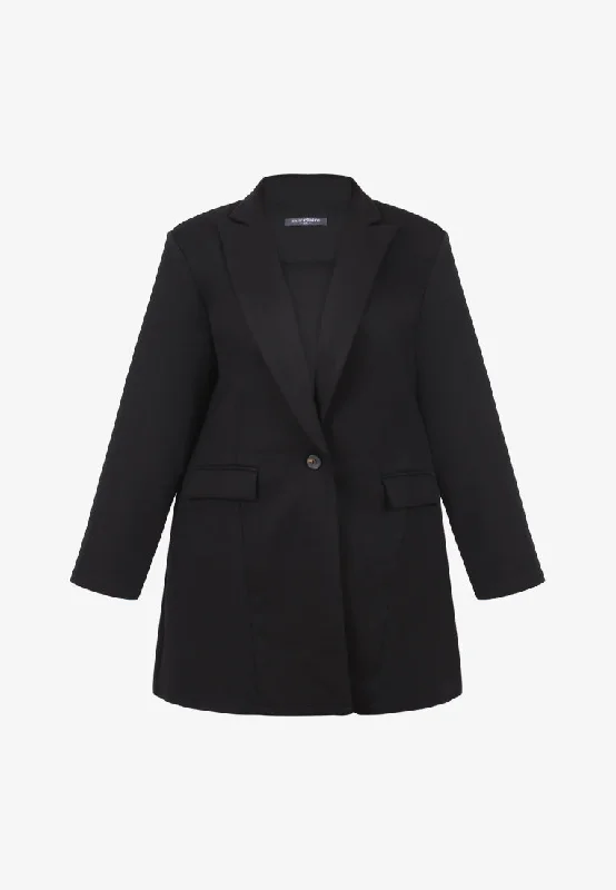 Leanne Premium Material Long Work Blazer - Black