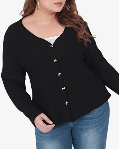 Melody Mini Ribbon Button Cardigan - Black