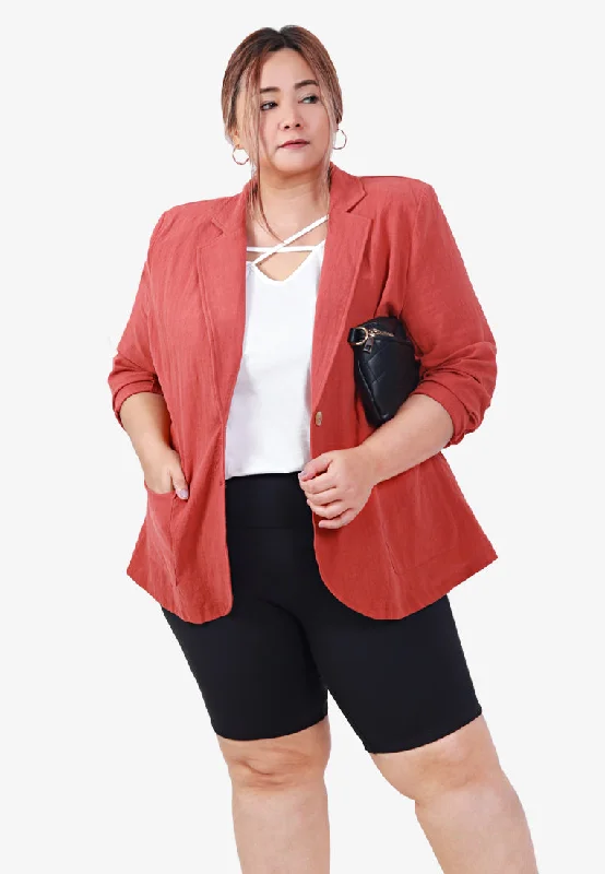 Bailee Structured Linen Blazer - Brick Orange