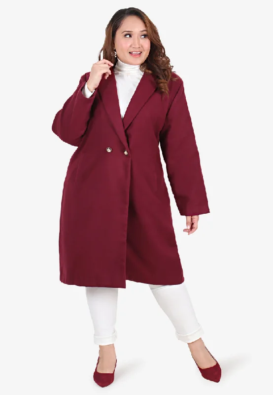 Doha Double Breasted Long Coat - Burgundy