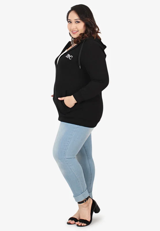 Honey Plus Size Hoodie Jacket - Black