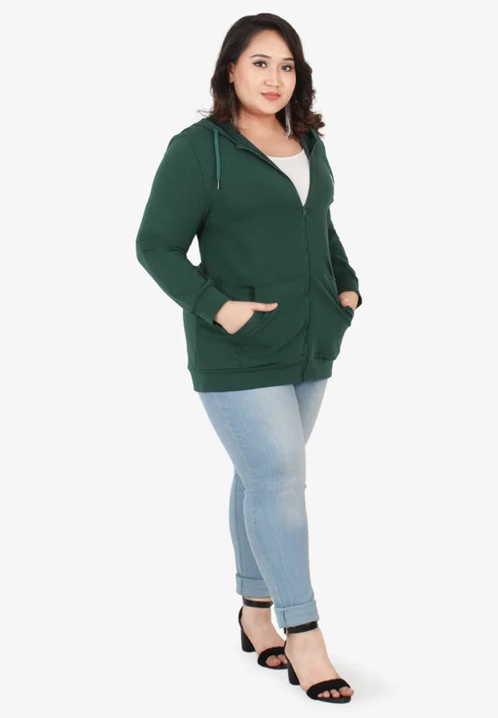 Honey Plus Size Hoodie Jacket - Dark Green