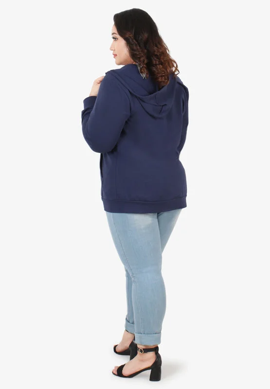 Honey Plus Size Hoodie Jacket - Blue