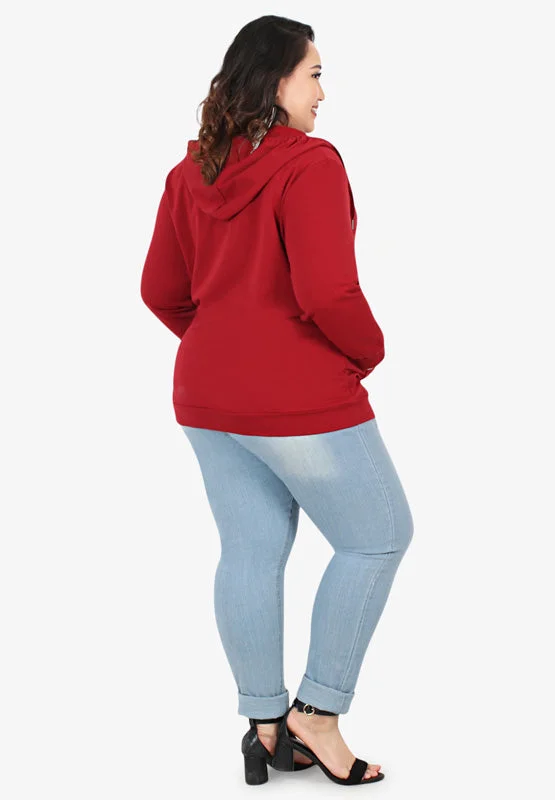 Honey Plus Size Hoodie Jacket - Red