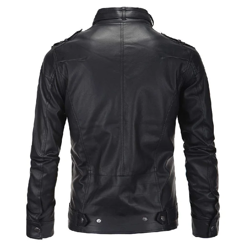 Men's Punk Front Zip Faux Leather Jackets With Pockets