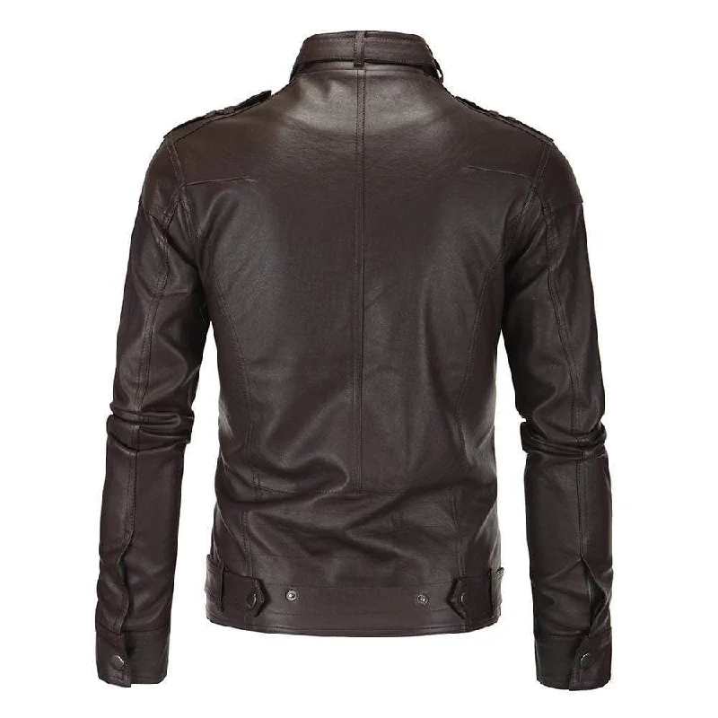 Men's Punk Front Zip Faux Leather Jackets With Pockets