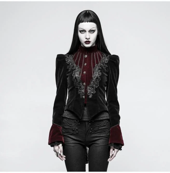 Women's Gothic Stand Collar Forked Tail Velvet Jackets