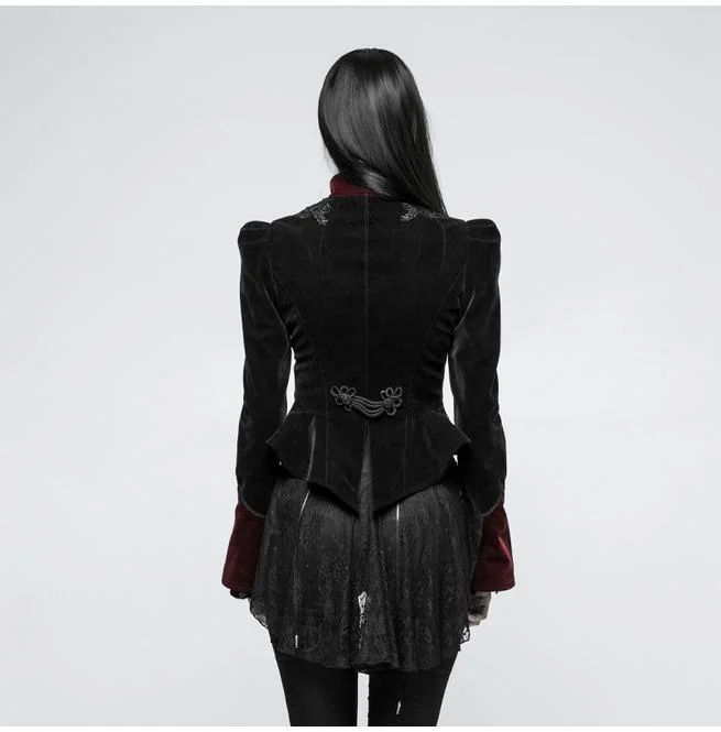 Women's Gothic Stand Collar Forked Tail Velvet Jackets