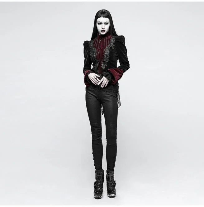 Women's Gothic Stand Collar Forked Tail Velvet Jackets