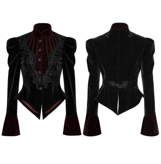 Women's Gothic Stand Collar Forked Tail Velvet Jackets