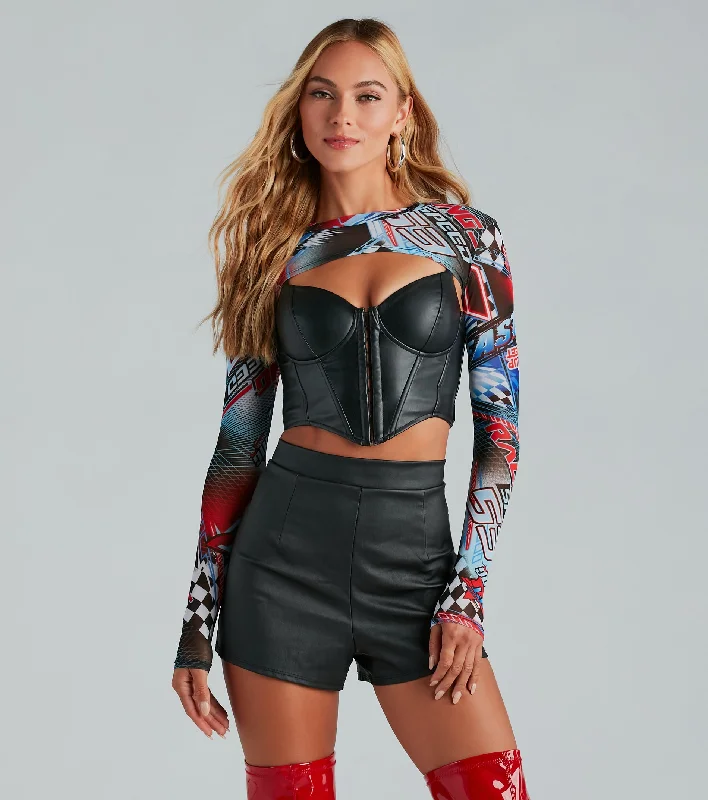 Racer Babe Printed Mesh Long Sleeve Topper