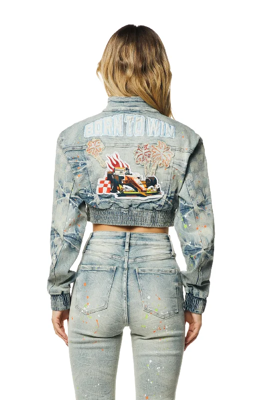 Racing Cropped Jean Jacket - Alpine Blue