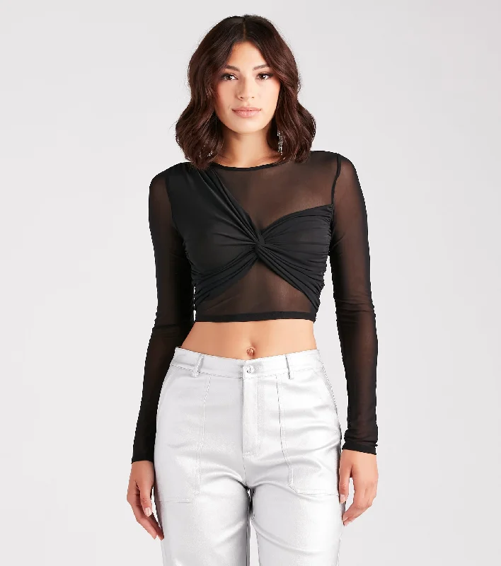 Sheer Stunner Twist-Front Mesh Crop Top