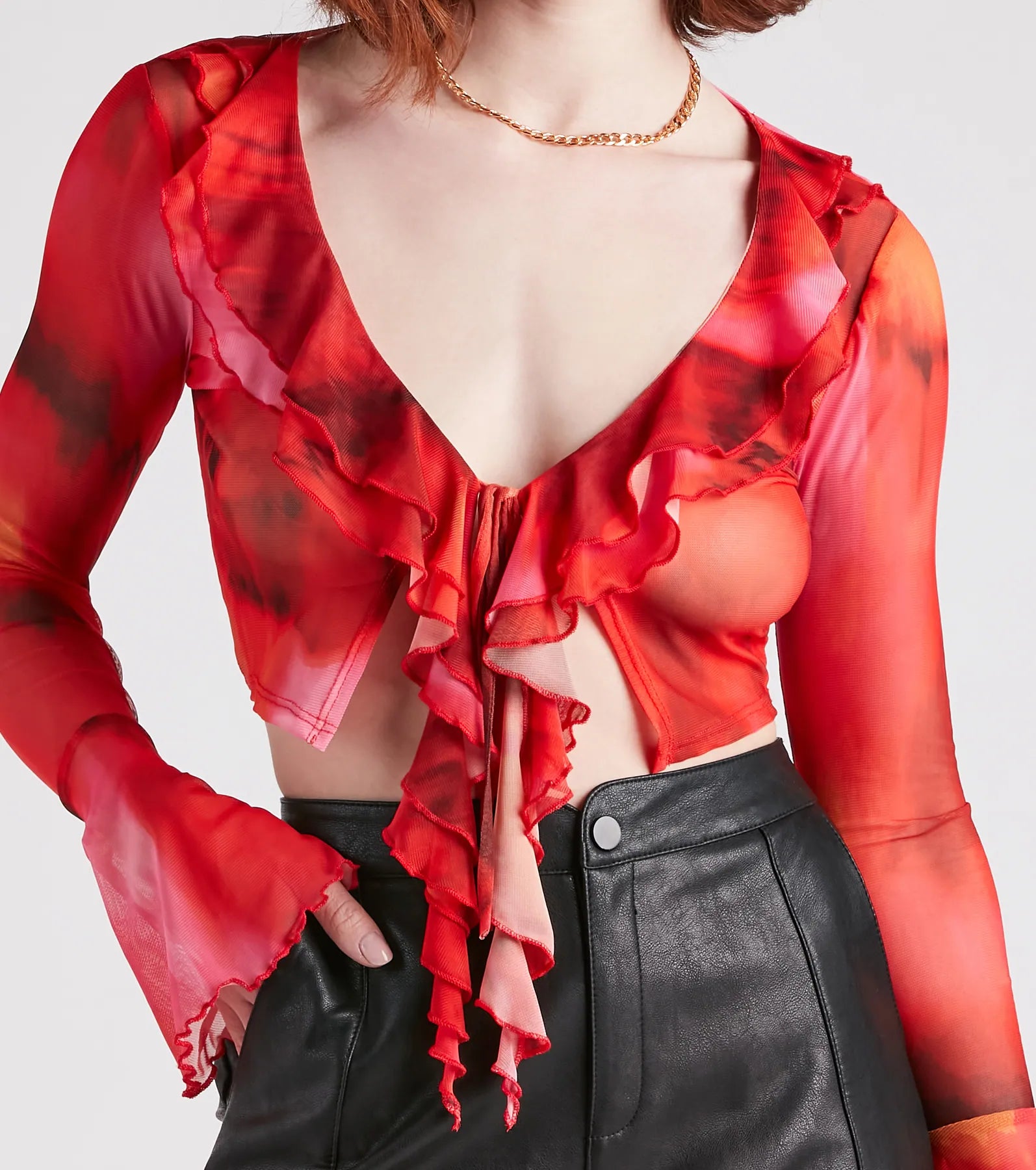 Summer Vibes Ruffled Tie-Front Top