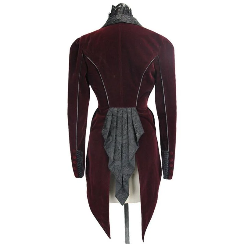 Women's Vintage Velvet Coat with Ruffled Neck