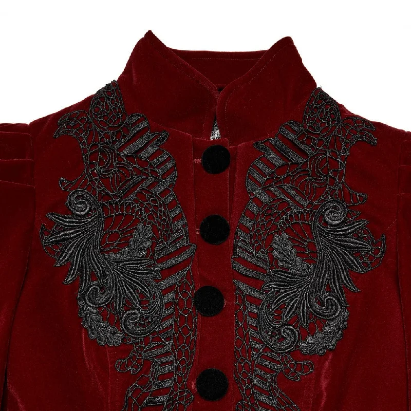 Women's Goth Floral Embroideried Puff Sleeved Velet Short Jackets