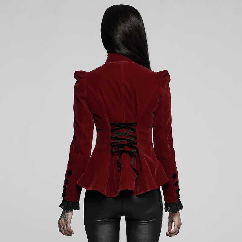 Women's Goth Floral Embroideried Puff Sleeved Velet Short Jackets