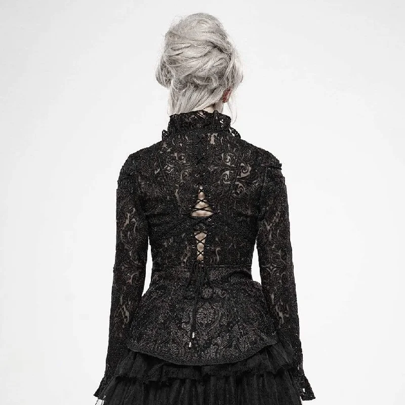 Women's Goth Slim Fitted Lace Long Sleeved Jackets Black