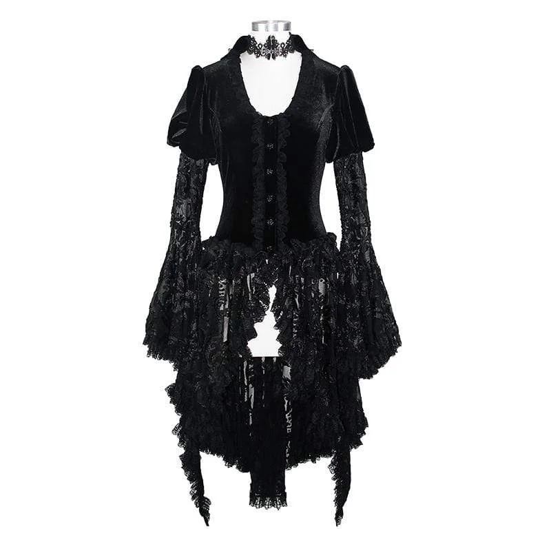 Women's Goth V-neck Lace Sleeved Velet Jacket