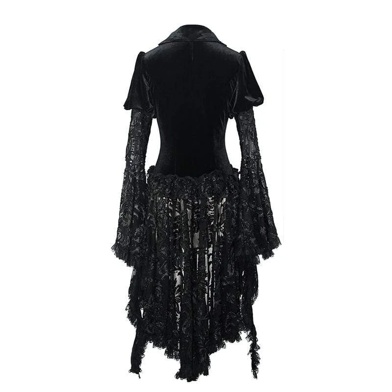 Women's Goth V-neck Lace Sleeved Velet Jacket