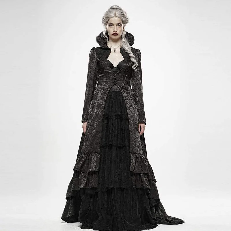 Women's Goth Witch Stand Collar Multilayered Irregular Long Coats