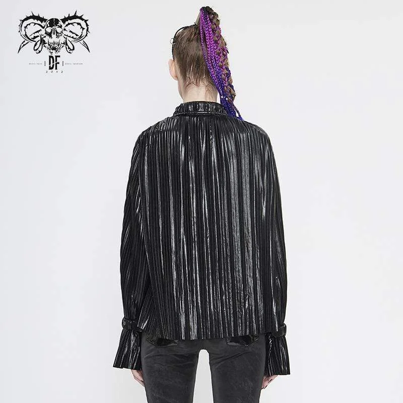 Women's Gothic Black Shimmer Long Ruffle Sleeved Shirts