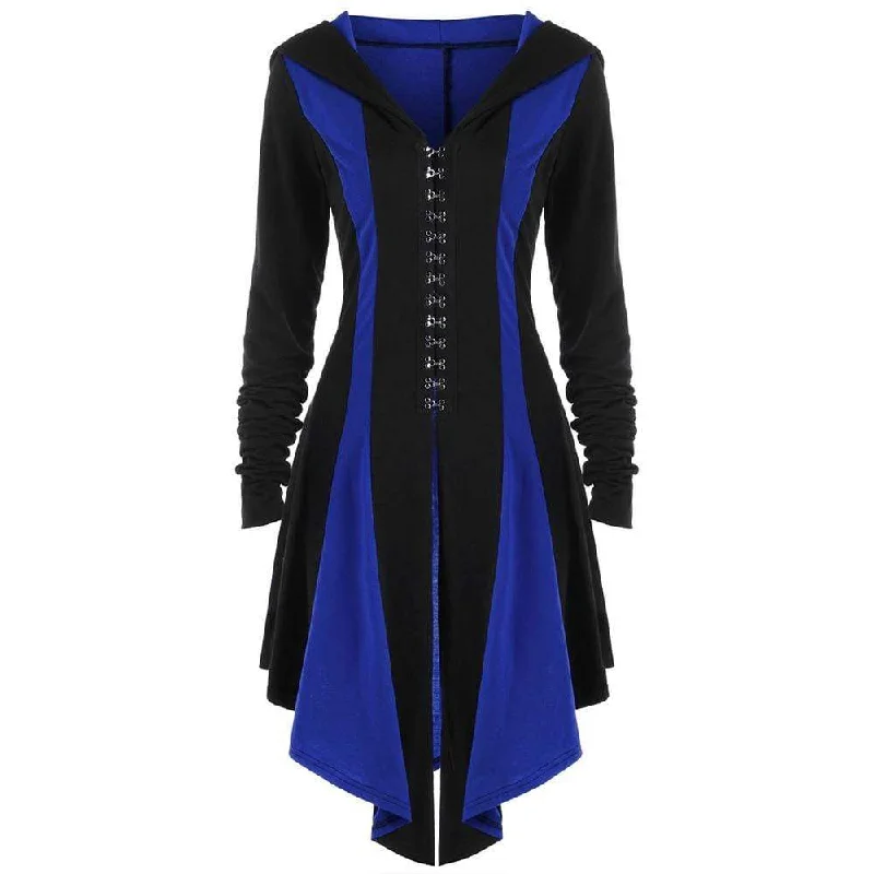 Women's Gothic Buckles Full Sleeved Hooded Irregular hem Cardigan Coats