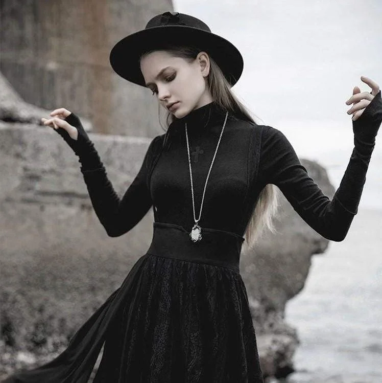 Women's Gothic Cross Turtle Neck Long Sleeved Tops