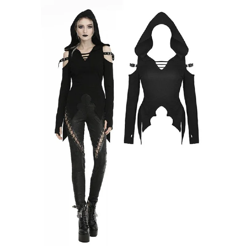 Women's Gothic Cutout Tops With Belt And Hood