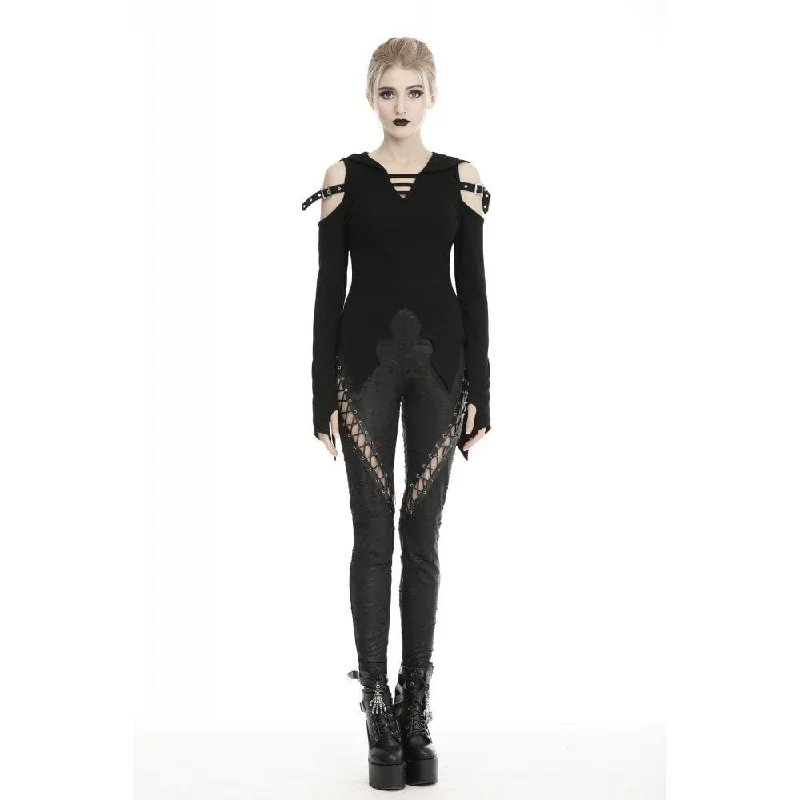 Women's Gothic Cutout Tops With Belt And Hood