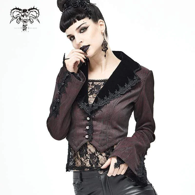 Women's Gothic Flare Sleeve Lace Splice Red Jacket