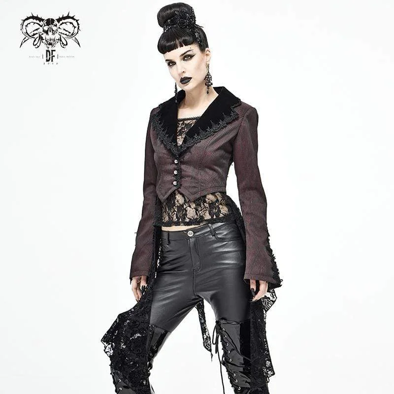 Women's Gothic Flare Sleeve Lace Splice Red Jacket