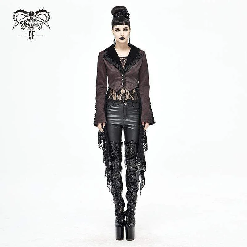 Women's Gothic Flare Sleeve Lace Splice Red Jacket